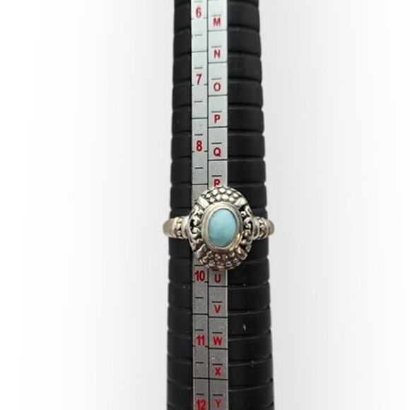 Larimar Sterling Silver 925 Ornate Boho Ring Size 9 Vintage Jewelry - Picture 8 of 9